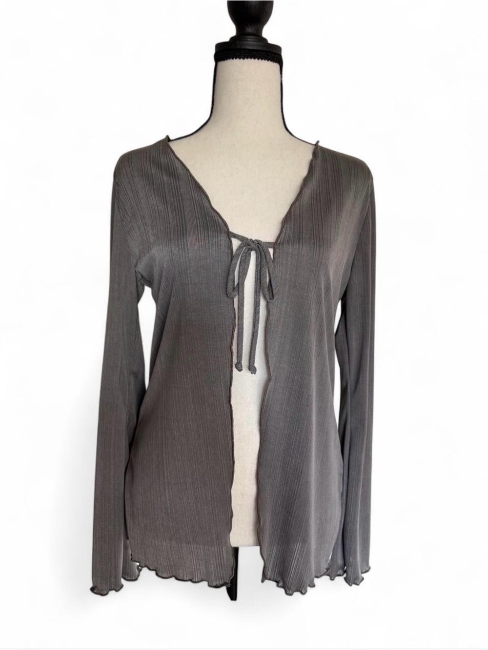 Forever 21 Grey Pleated Tie-Front Long Sleeve Top NWT Size L